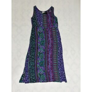Vintage Rabbit Designs Dress 14M Boho Maxi Purple Teal Abstract Print